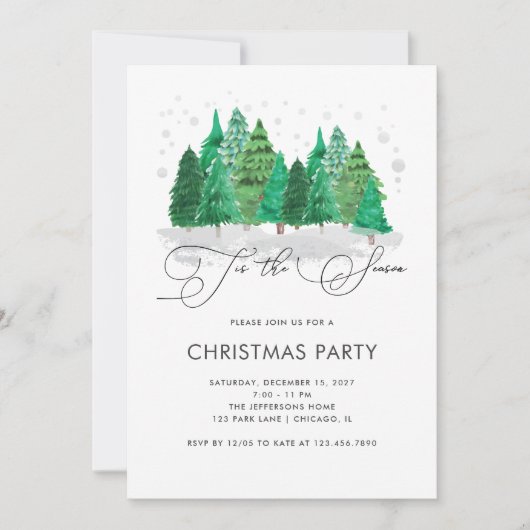 Waterverf kerstbomen kerstfeest kaart (Voorkant)
