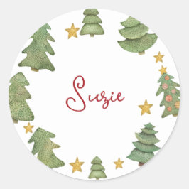Waterverf Kerstbomen kinder Ronde Sticker