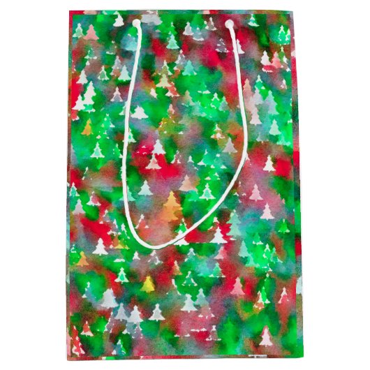 Waterverf kerstbomen medium cadeauzakje (Voorkant)