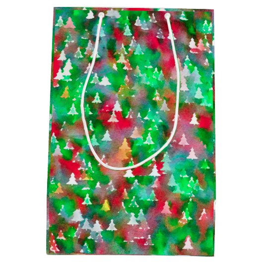 Waterverf kerstbomen medium cadeauzakje (Achterkant)
