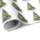 Waterverf kerstbomen Merry Jolly Happy Cadeaupapier (Rol Hoek)