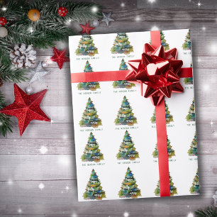 Waterverf kerstbomen Merry Jolly Happy Cadeaupapier