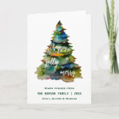 Waterverf kerstbomen Merry Jolly Happy Feestdagen Kaart (Voorkant)