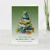 Waterverf kerstbomen Merry Jolly Happy Feestdagen Kaart (Voorkant)