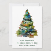 Waterverf kerstbomen Merry Jolly Happy Feestdagenkaart (Voorkant)