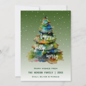 Waterverf kerstbomen Merry Jolly Happy Feestdagenkaart (Voorkant)