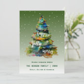 Waterverf kerstbomen Merry Jolly Happy Feestdagenkaart (Staand voorkant)