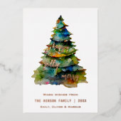 Waterverf kerstbomen Merry Jolly Happy Folie Feestdagenkaart (Voorkant)
