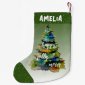 Waterverf kerstbomen Merry Jolly Happy Green Kleine Kerstsok (Achterkant)