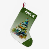 Waterverf kerstbomen Merry Jolly Happy Green Kleine Kerstsok (Voorkant (Hangend))