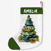 Waterverf kerstbomen Merry Jolly Happy Kleine Kerstsok (Achterkant)