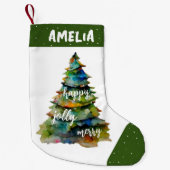 Waterverf kerstbomen Merry Jolly Happy Kleine Kerstsok (Voorkant)