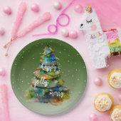 Waterverf kerstbomen Merry Jolly Happy Papieren Bordje (Feest)