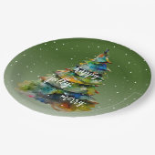 Waterverf kerstbomen Merry Jolly Happy Papieren Bordje (Gekanteld)