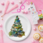 Waterverf kerstbomen Merry Jolly Happy Papieren Bordje (Feest)