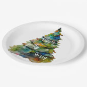 Waterverf kerstbomen Merry Jolly Happy Papieren Bordje (Gekanteld)