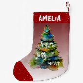 Waterverf kerstbomen Merry Jolly Happy Red Kleine Kerstsok (Achterkant)