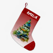 Waterverf kerstbomen Merry Jolly Happy Red Kleine Kerstsok (Voorkant (Hangend))