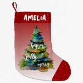 Waterverf kerstbomen Merry Jolly Happy Red Kleine Kerstsok (Voorkant)