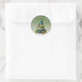 Waterverf kerstbomen Merry Jolly Happy Ronde Sticker (Tas)