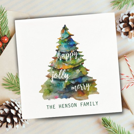 Waterverf kerstbomen Merry Jolly Happy Servet