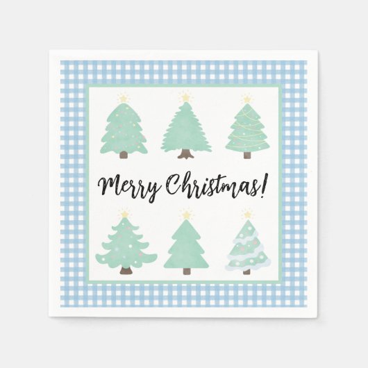 Waterverf kerstbomen met blauw Pset Napkins Servet (Voorkant)