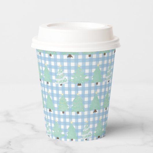 Waterverf kerstbomen met blauwe tong papieren bekers (Voorkant)