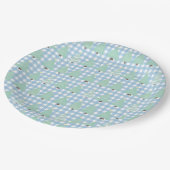 Waterverf kerstbomen met blauwe tong papieren bordje (Gekanteld)