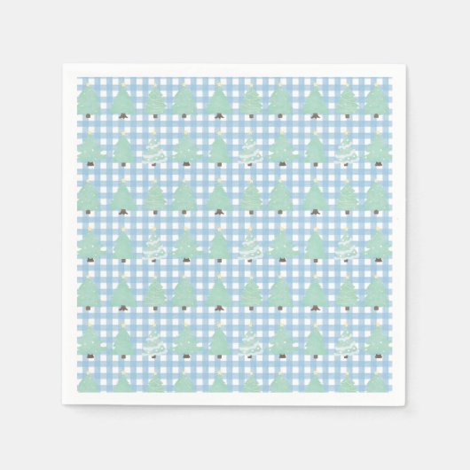 Waterverf kerstbomen met blauwe tong servet (Voorkant)