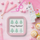 Waterverf kerstbomen met roze plein papieren bordje (Feest)