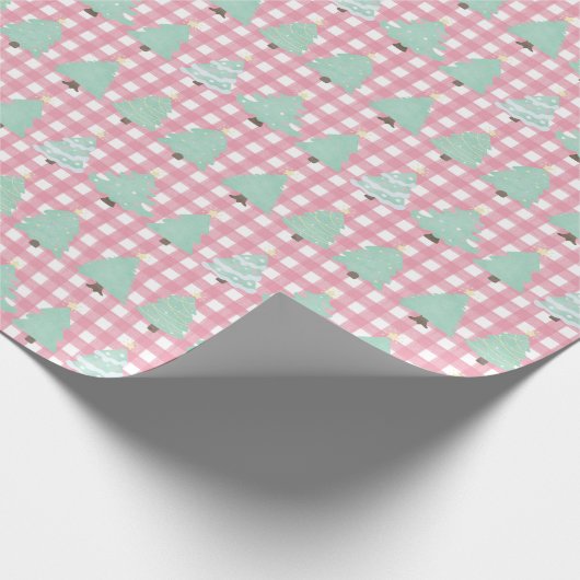 Waterverf kerstbomen met roze rand cadeaupapier (Hoek)