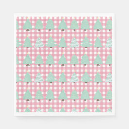 Waterverf kerstbomen met roze rand servet