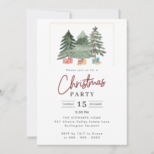 Waterverf kerstbomen modern feestje kaart (Voorkant)