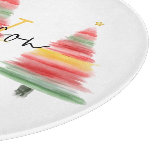 Waterverf Kerstbomen Monogram Snijplank (Hoek)