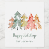 Waterverf kerstbomen op maat wijn etiket (Enkel label)