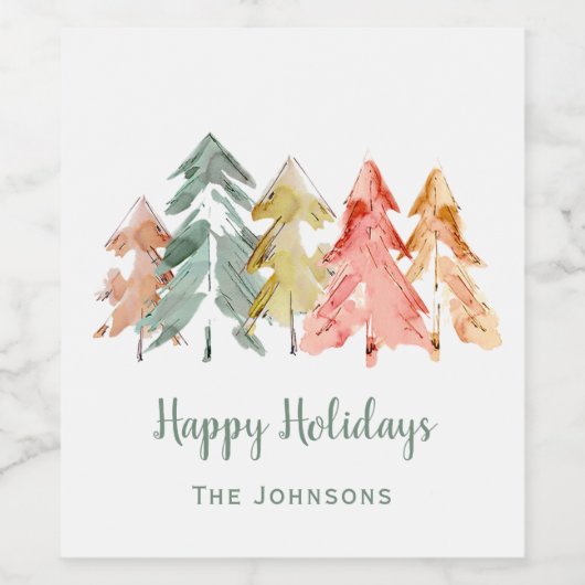 Waterverf kerstbomen op maat wijn etiket (Enkel label)