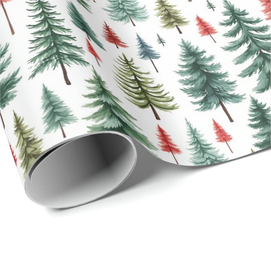 Waterverf kerstbomen op wit cadeaupapier (Rol Hoek)