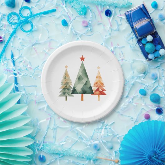 Waterverf kerstbomen papieren bordje (Feest)