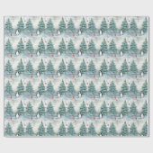 Waterverf kerstbomen pinguïns en cadeaus cadeaupapier (Vlak)