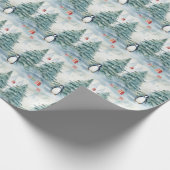 Waterverf kerstbomen pinguïns en cadeaus cadeaupapier (Hoek)