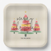 Waterverf kerstbomen plein papieren bordje (Voorkant)