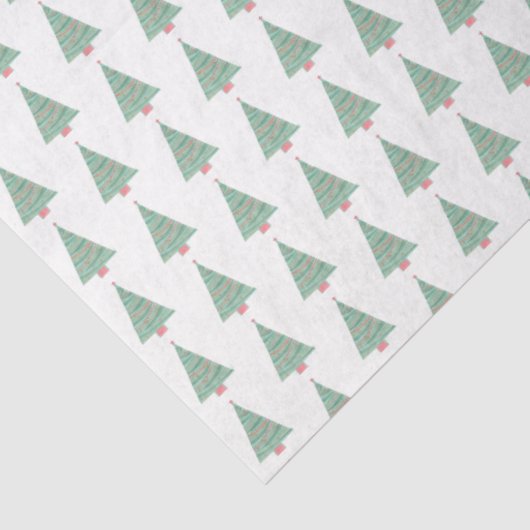 Waterverf kerstbomen rood wit cadeau tissuepapier (Detail)