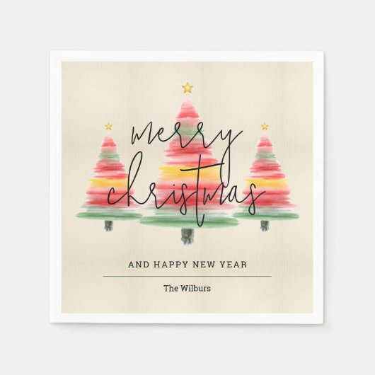 Waterverf kerstbomen servet (Voorkant)