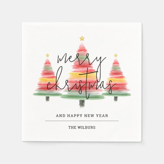 Waterverf kerstbomen servet (Voorkant)