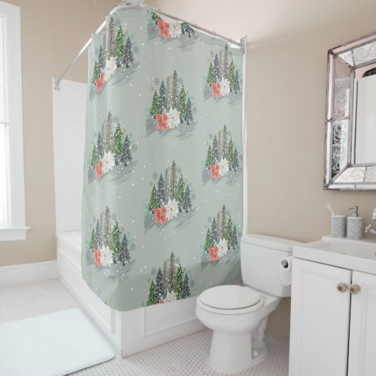 Waterverf kerstbomen sneeuwvlokken douchegordijn (In situ)