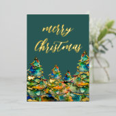 Waterverf kerstbomen Snowflakes Green Gold Folie Feestdagenkaart (Staand Voorkant)