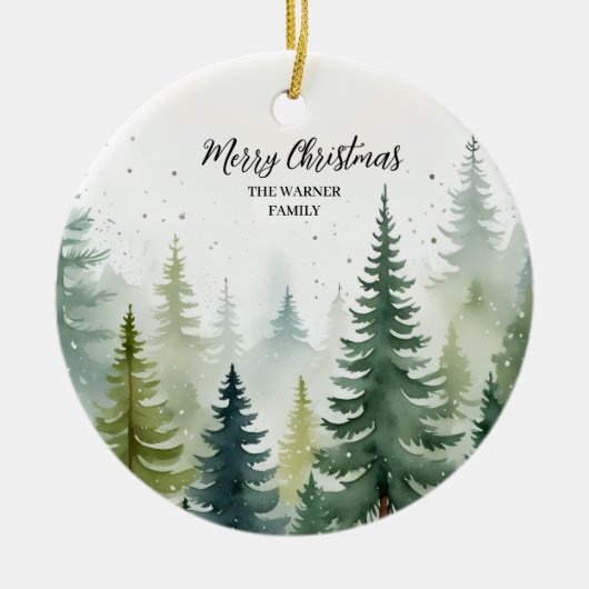 Waterverf Kerstbomen Snowy Evergreen Keramisch Ornament (Voorkant)