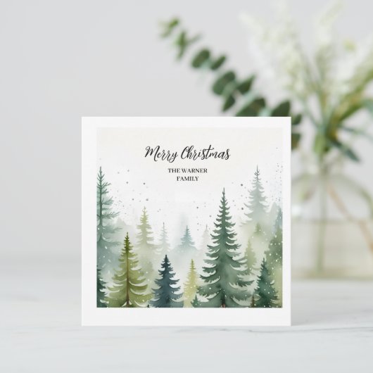Waterverf Kerstbomen Snowy Winter Kaart (Staand voorkant)