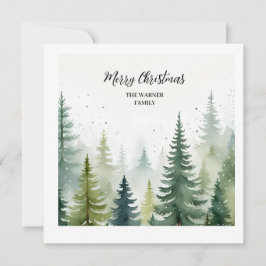 Waterverf Kerstbomen Snowy Winter Kaart