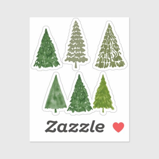 Waterverf kerstbomen sticker (Vel)
